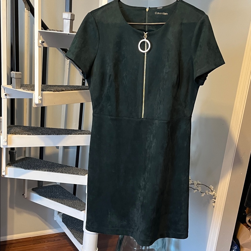Calvin Klein Forest Green Mini Dress Faux Suede size 12 worn once for 2 hours r